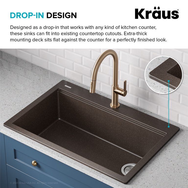KRAUS Bellucci Workstation 33 inch Drop-In Granite Composite Single Bowl Kitchen Sink in Metallic... | Walmart (US)