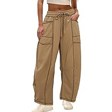 Athlisan Womens Baggy Barrel Pants Wide Leg Lounge Drawstring Sweatpants with Pockets | Amazon (US)