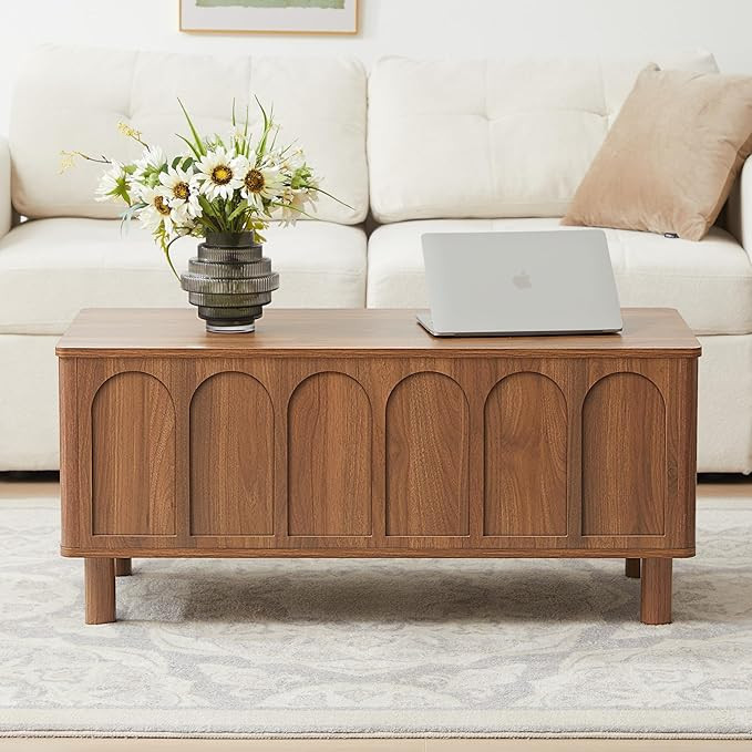 Lift Top Coffee Table with Arched Finish, Modern Coffee Table with Lifting Tabletop & Hidden Stor... | Amazon (US)