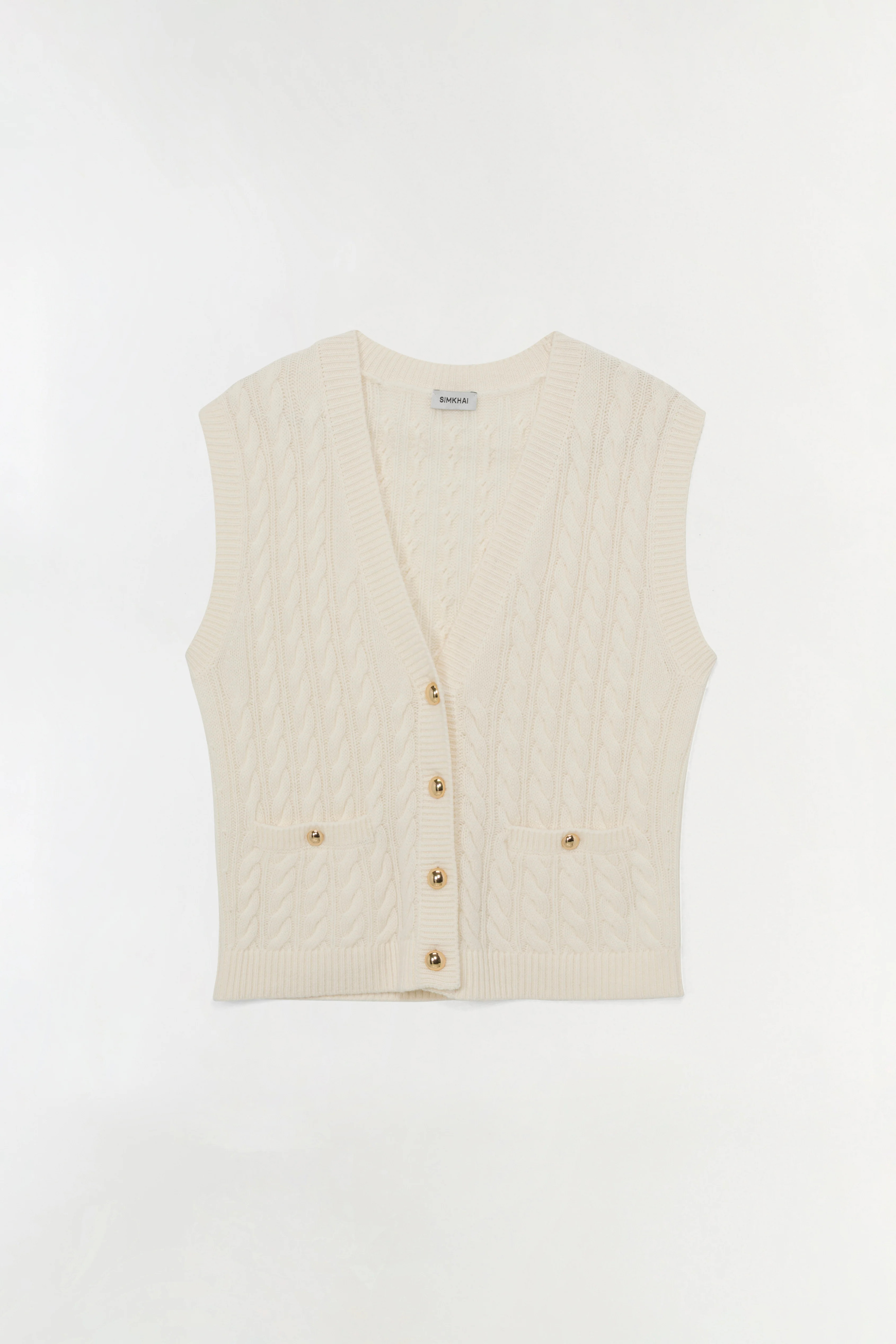 SIMKHAI Women's V-neck Perrie Cashmere Vest in Ivory, Knit, Size Medium | Simkhai