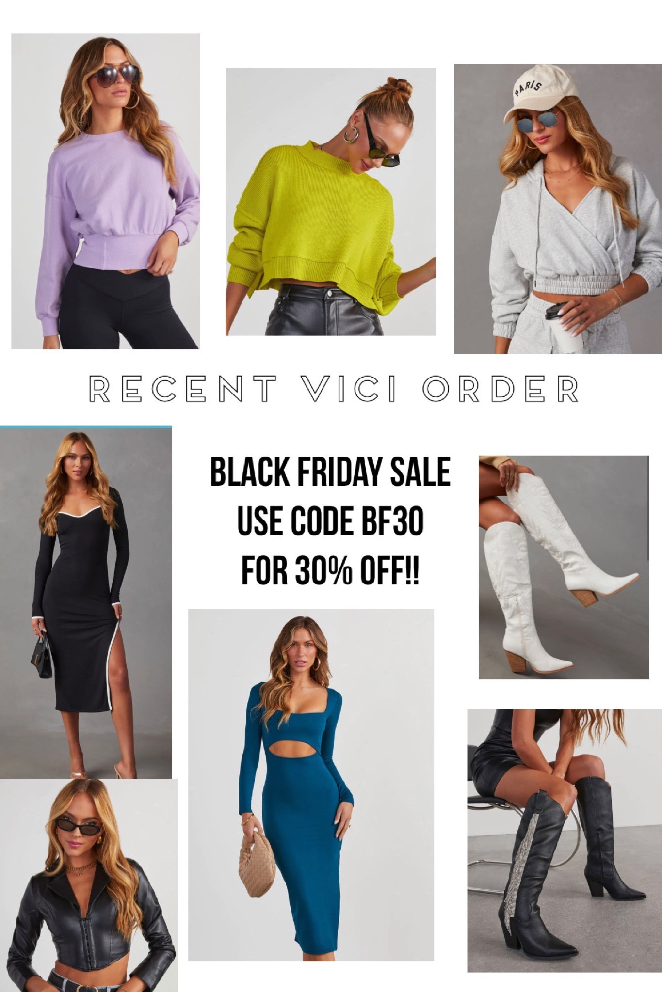 Vici haul! Black Friday sale! Save 30% with code BF30! 

Cut out dress 
Black white sweater dress 
White western boots 
Fringe western boots 
Crop hoodie 
Crop leather blazer moto jacket 

#LTKsalealert #LTKfindsunder100 #LTKCyberWeek