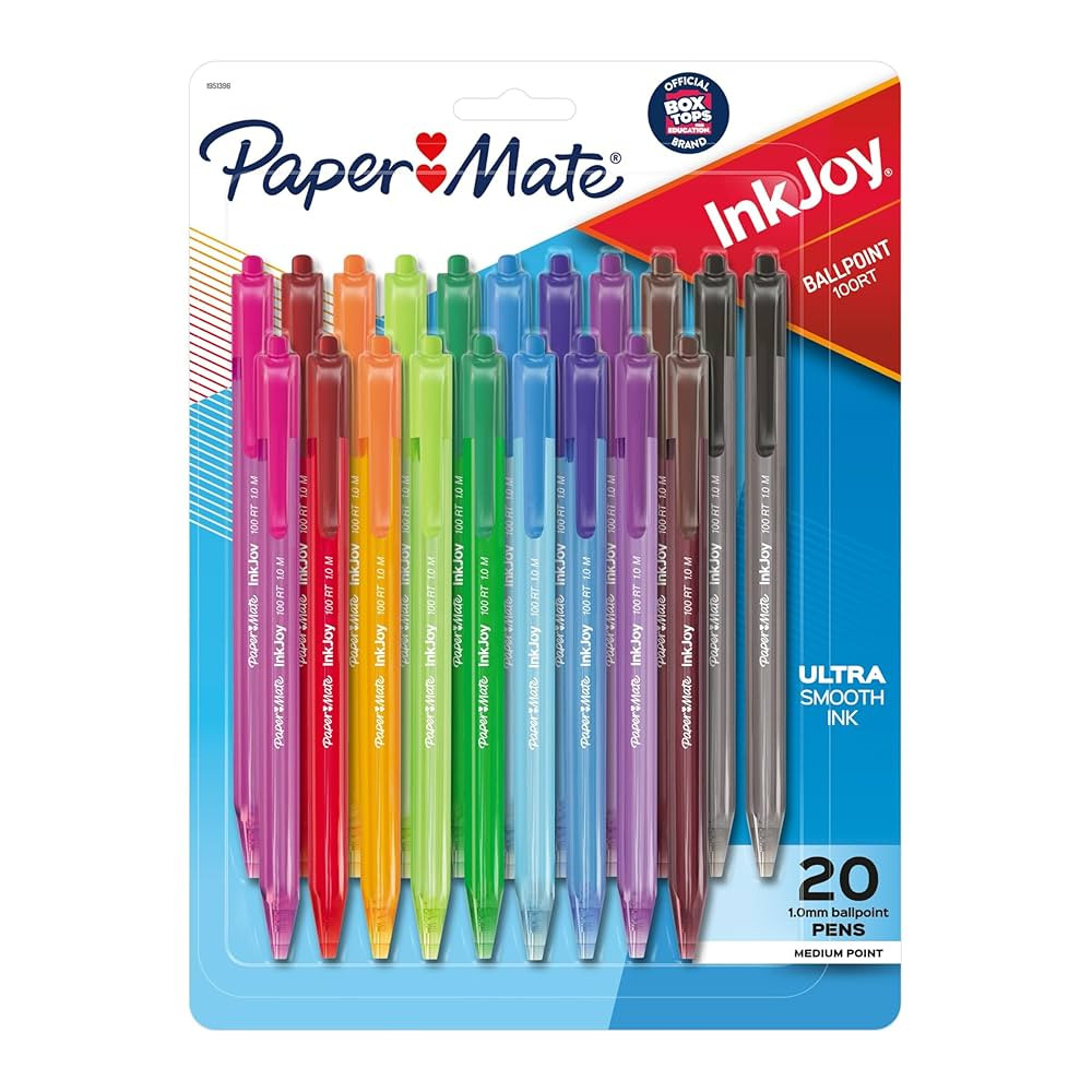 Paper Mate InkJoy 100RT Retractable Ballpoint Pens, Medium Point (1.0mm), Assorted, 20 Count | Amazon (US)