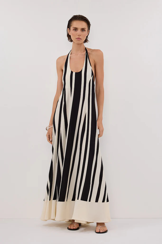 BEAU BLACK STRIPE HALTER MIDI DRESS | DISSH