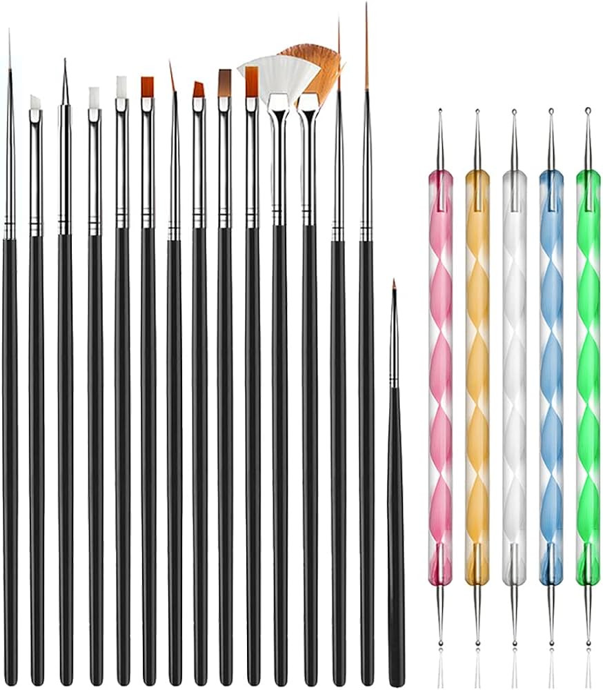 JOYJULY 20pcs Nail Art Design Tools, 15pcs Painting Brushes Set with 5pcs Dotting Pens, BLACK … | Amazon (US)