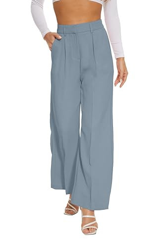 FUNYYZO Women Suit Pants Wide Leg Pants High Elastic Waisted in The Back Business Work Trousers Long Straight Sky Blue | Amazon (US)
