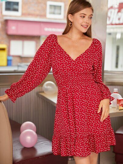 Allover Heart Shirred Dress
   
    SKU: rwdress00201117228
    NEW     $11.95     
      or 4 in... | ROMWE