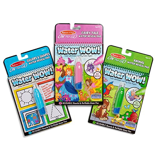 Melissa & Doug On The Go Water Wow! Reusable Water-Reveal Activity Pads, 3-pk, Colors and Shapes, Fairy Tales, Animals | Amazon (US)
