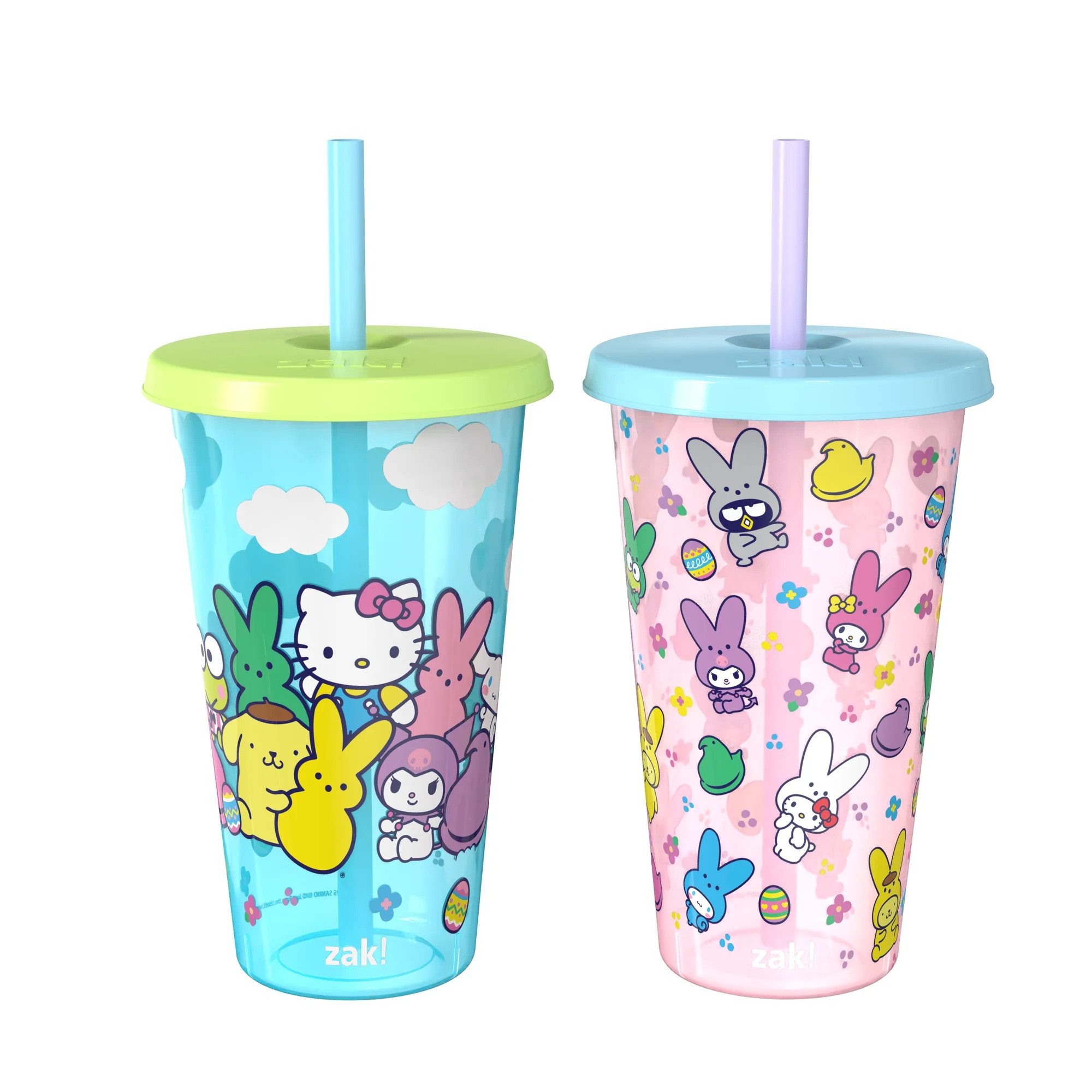 Zak Designs 25oz Peeps x Hello Kitty Durable Plastic Straw Tumbler Set - Blue/Pink, 2 Pack | Walmart (US)