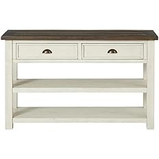Martin Svensson Home Solid Wood Sofa Console Table, Cream White with Brown Top | Amazon (US)