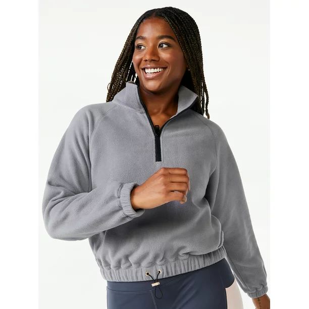 Love & Sports Women's Fleece Cropped Quarter Zip Pullover - Walmart.com | Walmart (US)