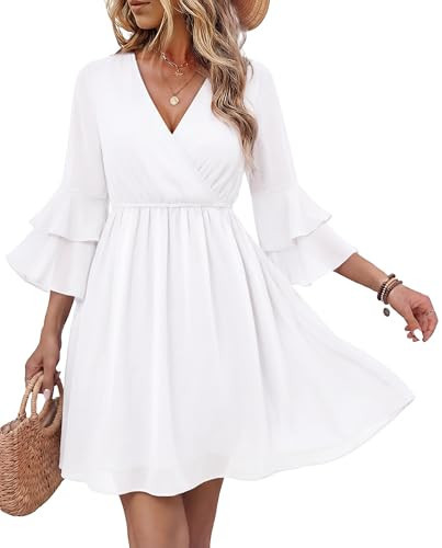 Bebonnie White Wedding Guest Dresses for Women: Curvy Womens Summer Beach Vacation Cruise Dress Engagement Dinner Party Bridesmaid Date Night Graduation A Line Vegas Boho Flattering Dresses White L | Amazon (US)