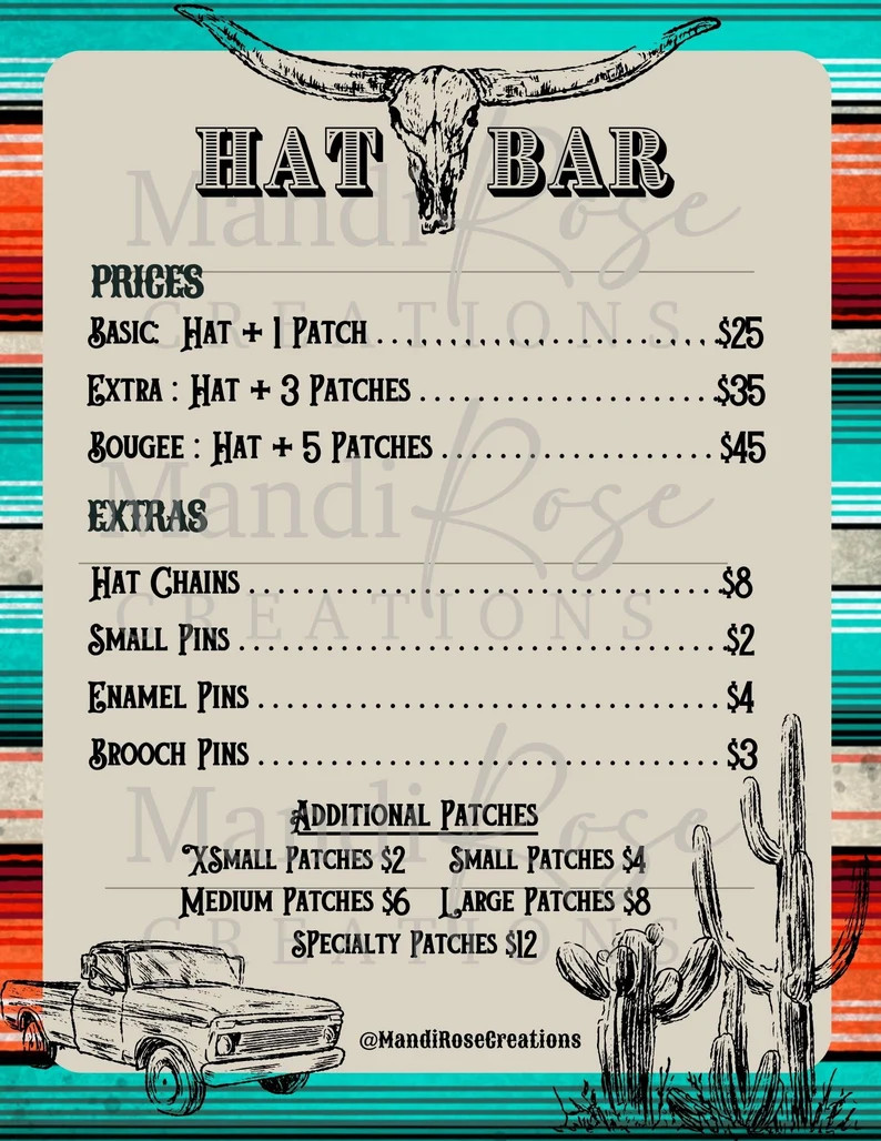 Western Theme Trucker Hat Bar Editable Price List - Etsy | Etsy (US)
