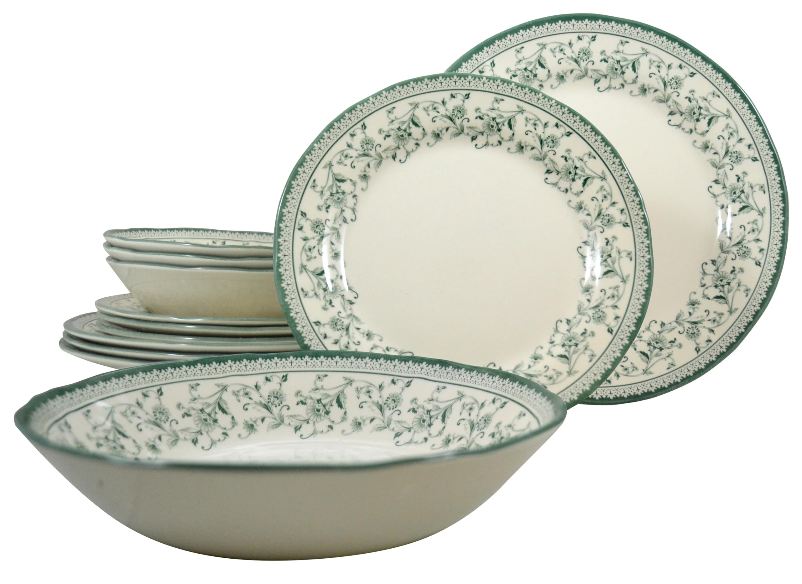 Tudor Royal 12-Piece Round Porcelain Dinnerware Set, Service for 4 - Aster Green Design, Multicol... | Amazon (US)