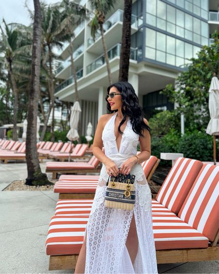 White Celeste crochet open back front slits vacation summer beach dress. Wearing size 0 💦

#LTKSwim #LTKTravel #LTKStyleTip
