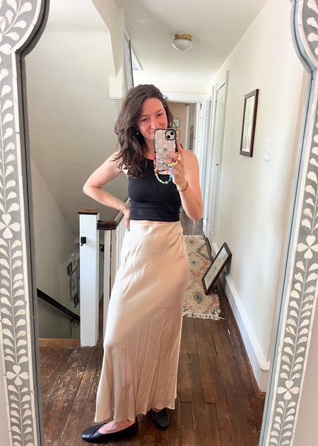 This satin skirt 😍 I wore this to a party over the weekend & I loved this look so much! The skirt is also washable & comes in a bunch of colors! 

#LTKFindsUnder50 #LTKParties #LTKSeasonal