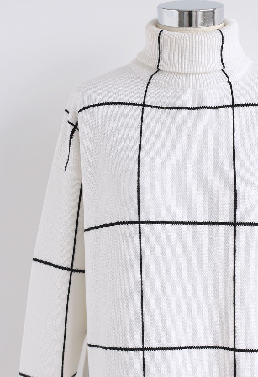 Warm Welcome Grid Turtleneck Sweater Dress | Chicwish