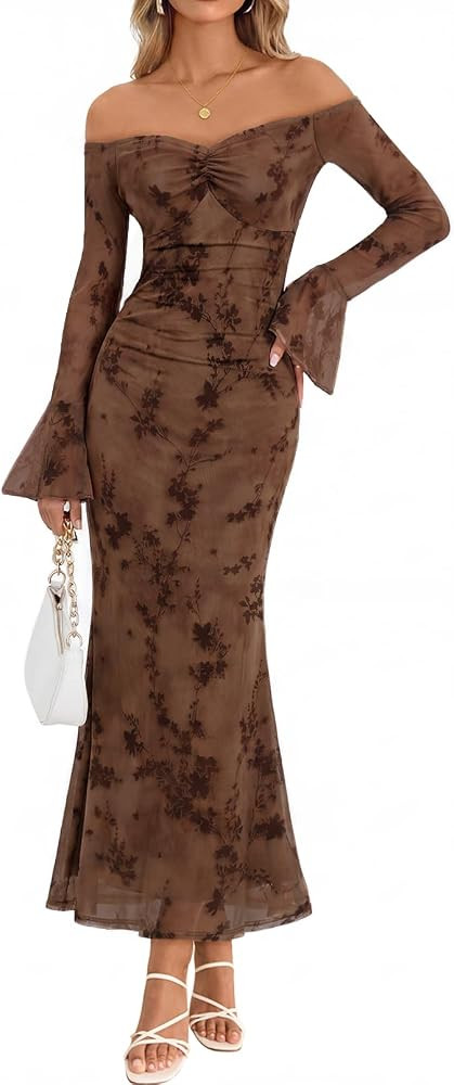 MEROKEETY Women's Off Shoulder Bodycon Fall 2026 Party Formal Maxi Dress | Amazon (US)