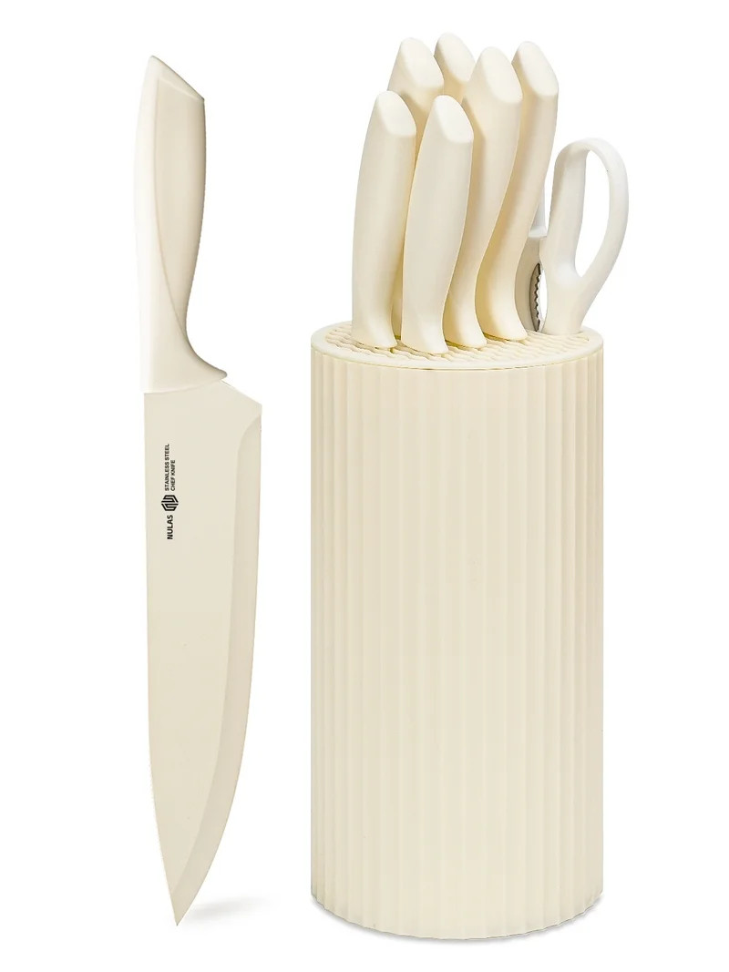 NULAS 8-Piece Kitchen Knife Set with Block for Chef, Stainless Steel Sharp Knives, Anti-Rust, Ergonomic Handle - Black | Walmart (US)