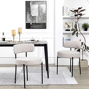 DYHOME Light Grey Dining Chairs Set of 2, Modern Dining Room Chairs Mid-Century, Round Upholstere... | Amazon (US)
