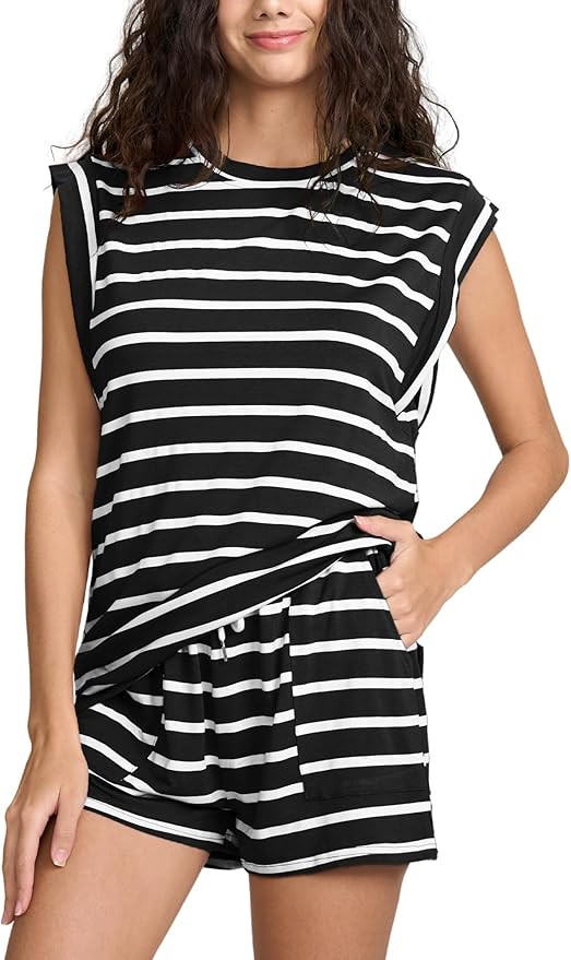 2 Piece Lounge Sets for Women Summer Matching Pajama Sets Outfit Cap Sleeve T Shirt Shorts Lounge... | Amazon (US)