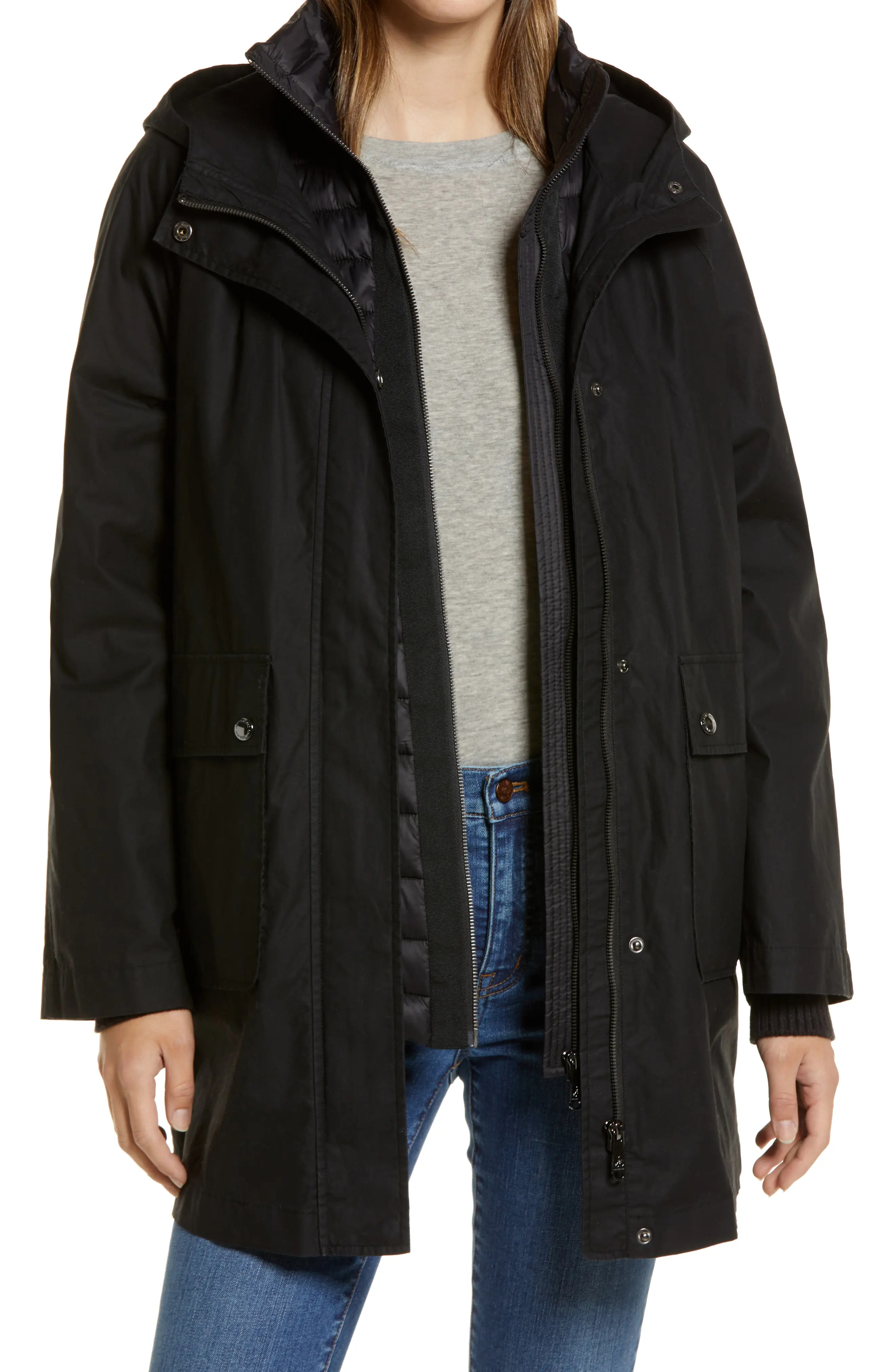 Sam Edelman 2-in-1 Hooded Rain Jacket in Black at Nordstrom, Size Xx-Large | Nordstrom