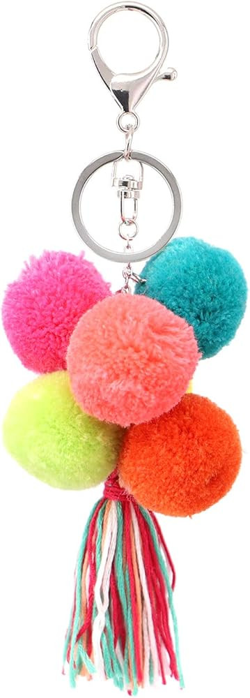 Straw Bag Pompom Pendant Handbag Keychain Colorful Tassel Ornaments for Women | Amazon (US)