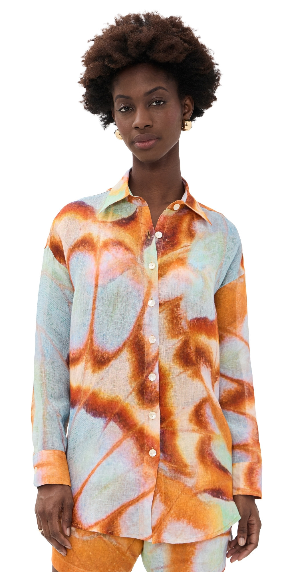 Vitamin A Playa Linen Boyfriend Coverup Shirt Malachite Butterfly XS | Shopbop