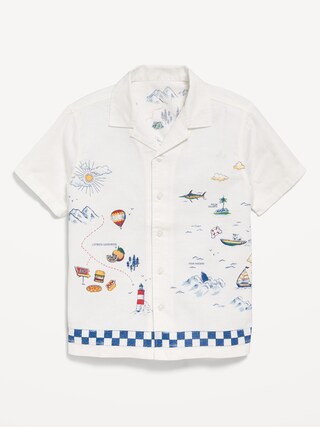 Printed Short-Sleeve Linen-Blend Shirt for Boys | Old Navy (US)