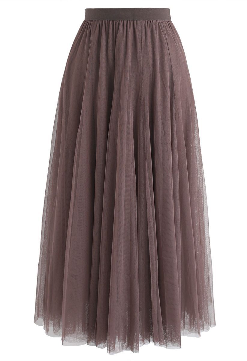 My Secret Garden Tulle Maxi Skirt in Brown | Chicwish