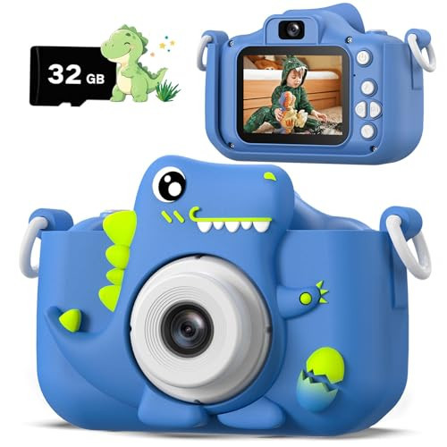 Dwfit Upgrade Dinosaur Kids Camera, Christmas Birthday Gifts for Boys Girls Age 3-12, HD Kids Digital Video Cameras for Toddler with Cartoon Soft Silicone Cover, Portable Toy for 3 4 5 6 7 8 Years Old | Amazon (US)