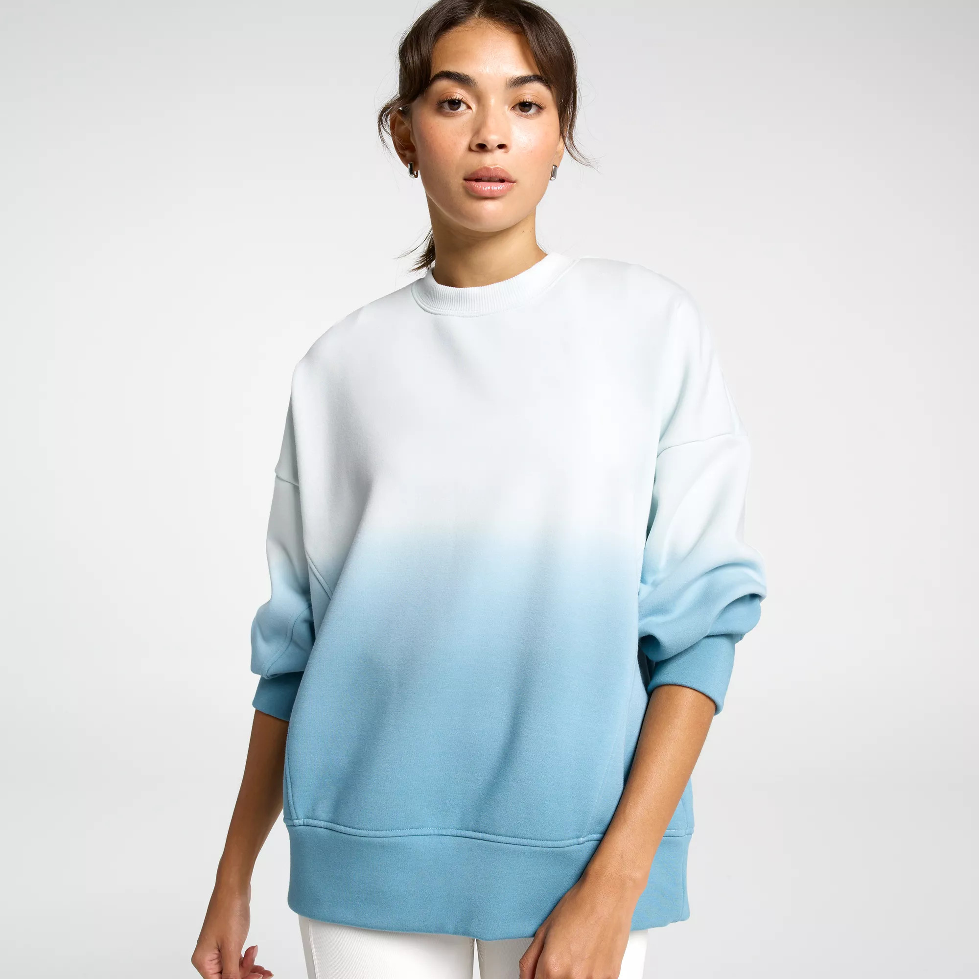 CALIA Women's Soft Scuba Brushed Fleece Crew Sweatshirt, Small, Patina Blue Dip Dye | Going Going Gone