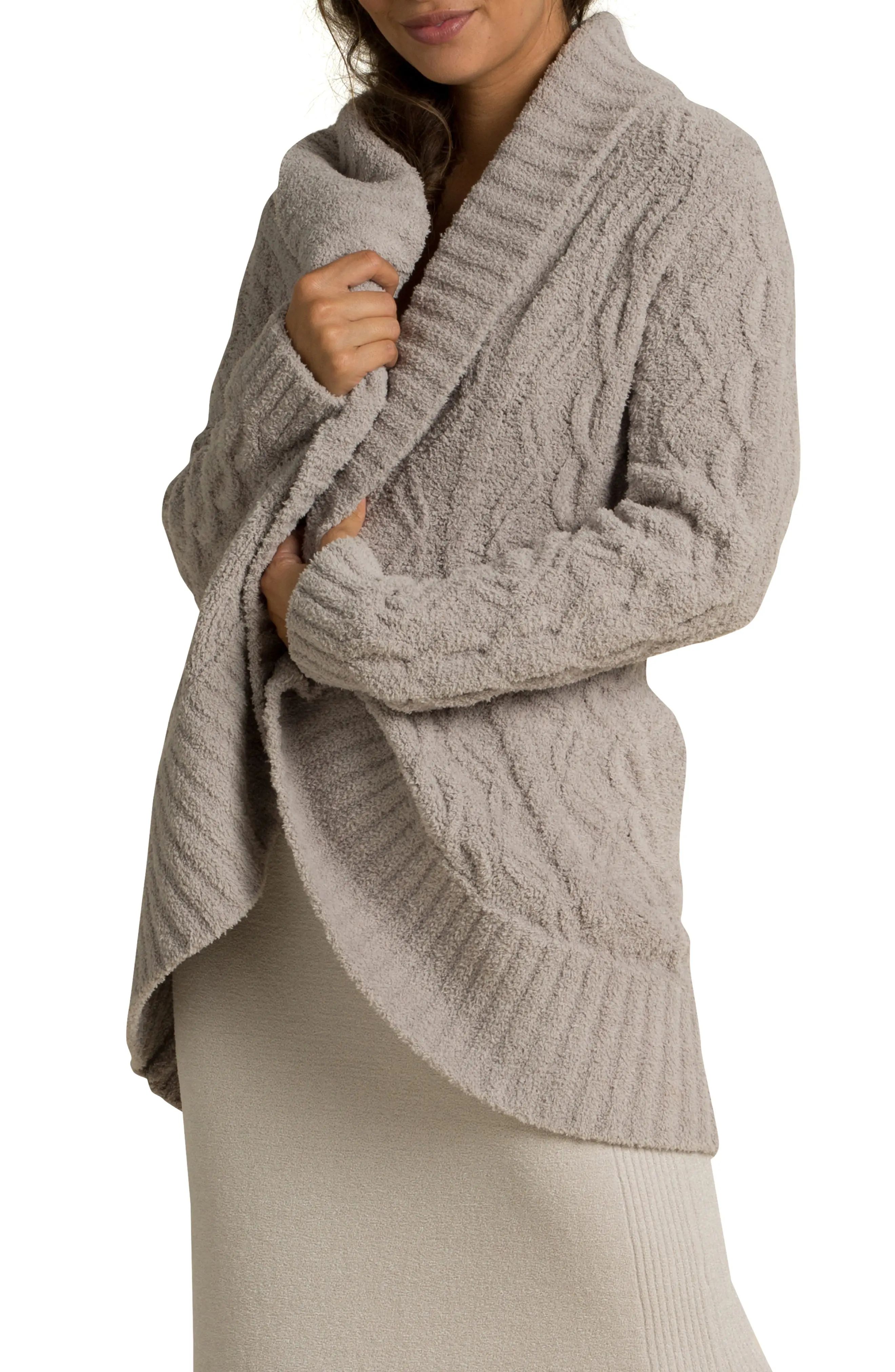 Barefoot Dreams(R) CozyChic(TM) Cable Knit Shawl Collar Cardigan in Linen at Nordstrom, Size Medium | Nordstrom