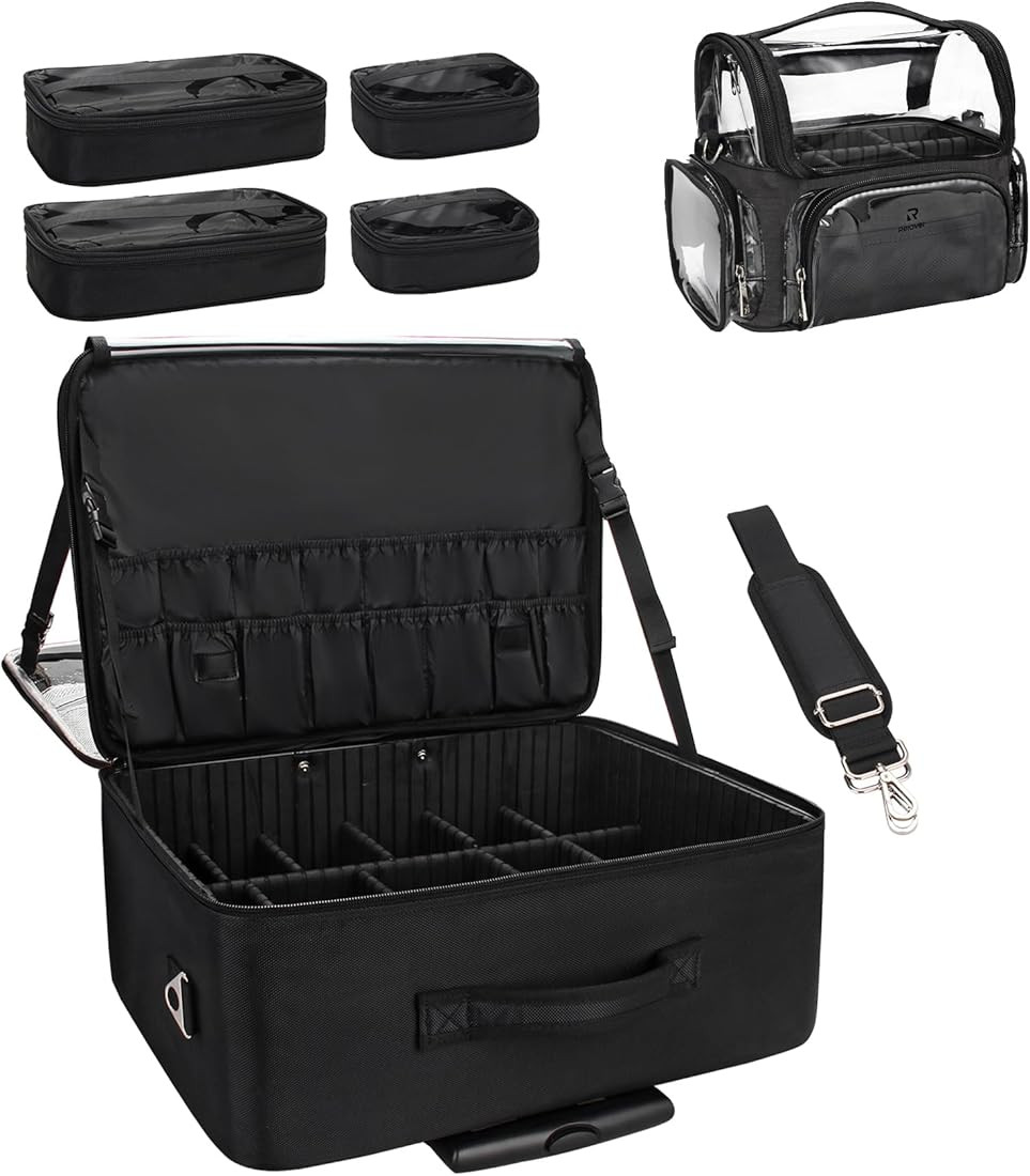 MONSTINA Rolling Makeup Train Case with One Makeup Brush Holder Bag 4 Portable Cosmetic Bag,Makeu... | Amazon (US)