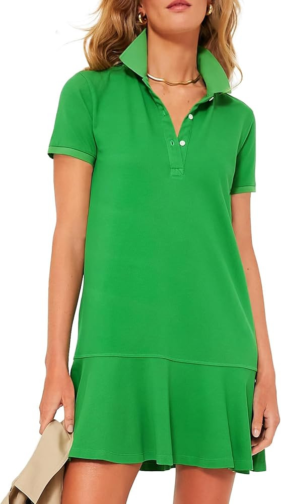 Flygo Womens Polo Dress Collared Short Sleeve Ruffle Golf Tennis T Shirt Sports Workout Mini Summ... | Amazon (US)