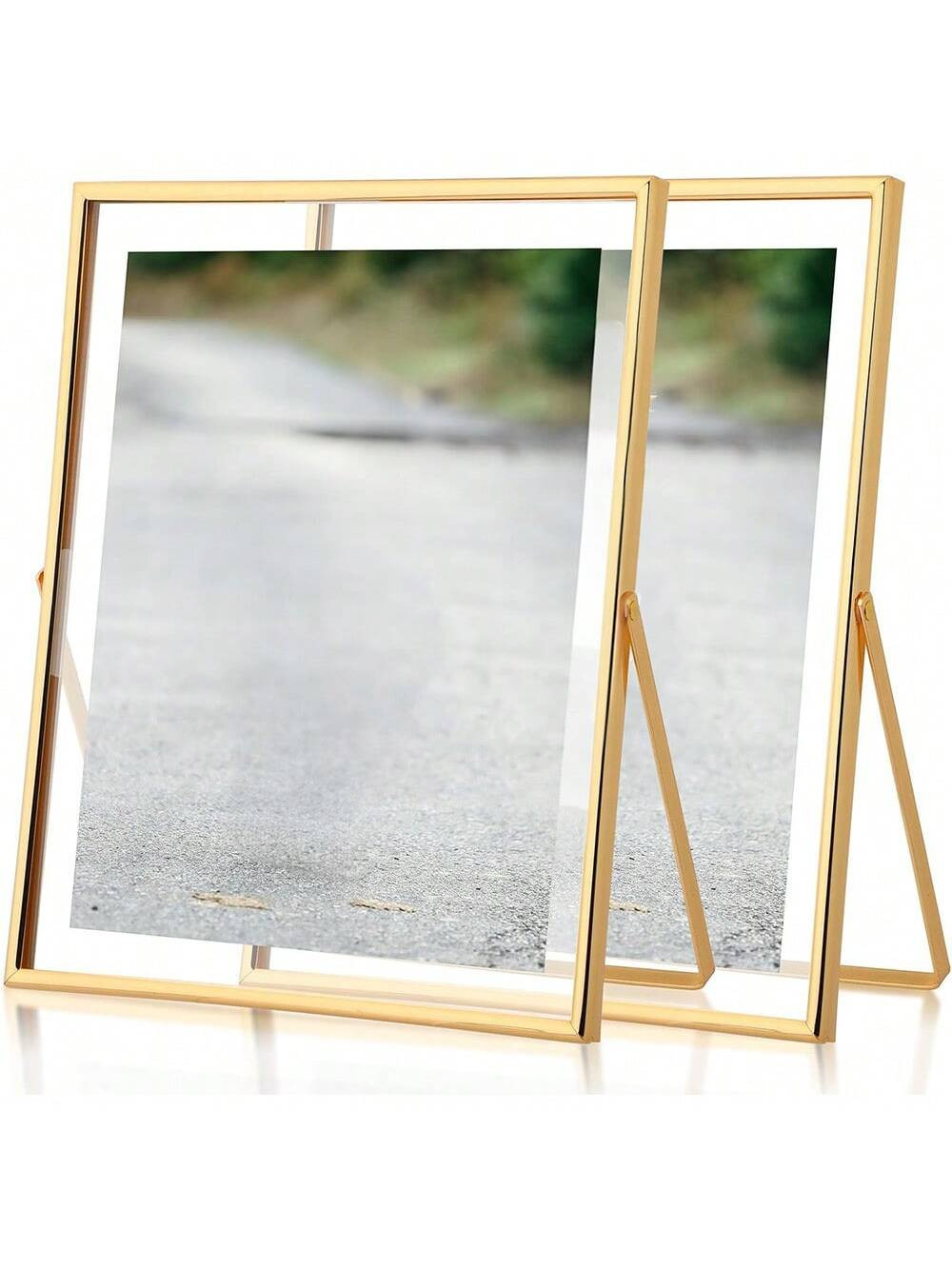 Floating Picture Frame Set Of 2, 6 X 8 Tempered Glass Frame For Tabletop Display, Gold Metal Disp... | SHEIN