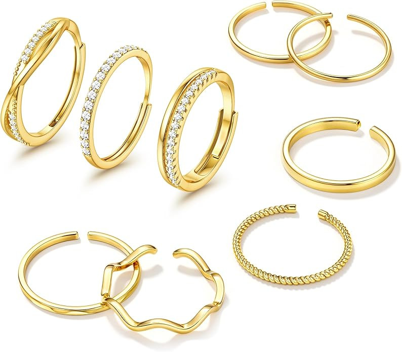 Jstyle Gold Stackable Rings for Women Non Tarnish Open Adjustable Rings Cubic Zirconia Thin Thumb... | Amazon (US)