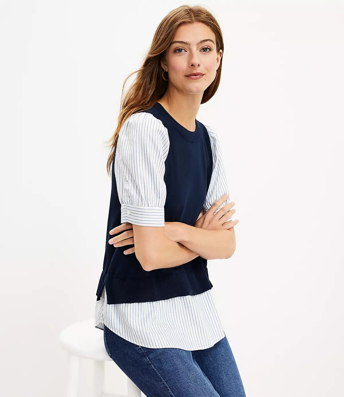 Stripe Layered Mixed Media Sweater | LOFT