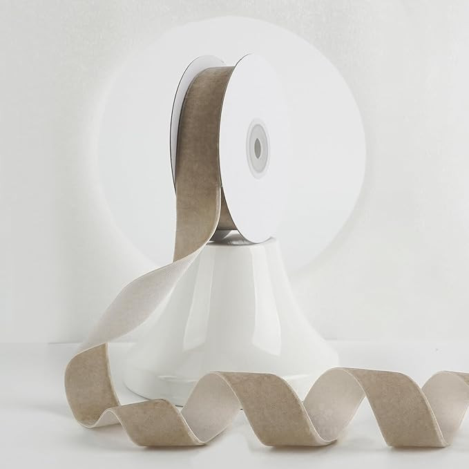 MEEDEE Camel Velvet Ribbon - 1 Inch Single Face Nylon Ribbon, 2 Rolls (20 Yards) Taupe for Christ... | Amazon (US)