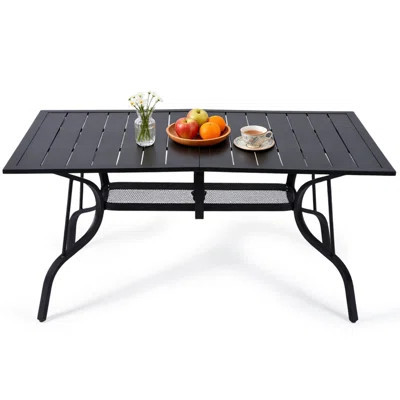 63"x38" Outdoor Dining Table for 6, Metal Rectangle Patio Dining Table with Adjustable Umbrella Hole for Garden, Backyard and Porch, Black | Wayfair North America