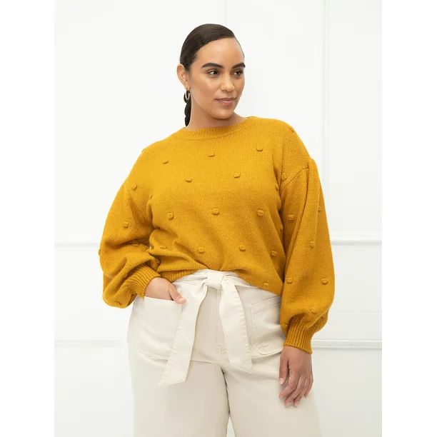 ELOQUII Elements Women's Plus Size Balloon Sleeve Bobble Sweater | Walmart (US)