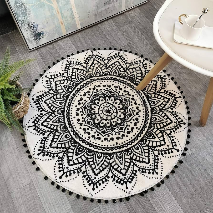 Uphome Boho Round Rug for Bedroom 3' Circle Beige and Black Amazon Home Decor Finds Amazon Favorites | Amazon (US)