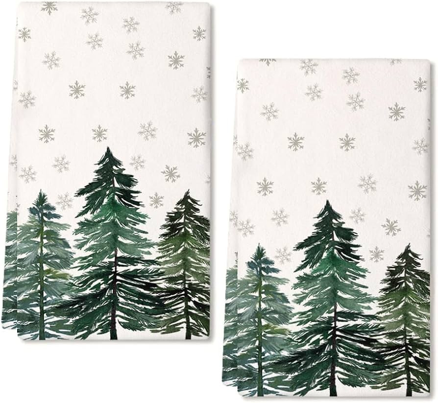ARKENY Christmas Kitchen Towels Set of 2,Green Xmas Tree Snowflake Dish Towels 18x26 Inch Drying ... | Amazon (US)