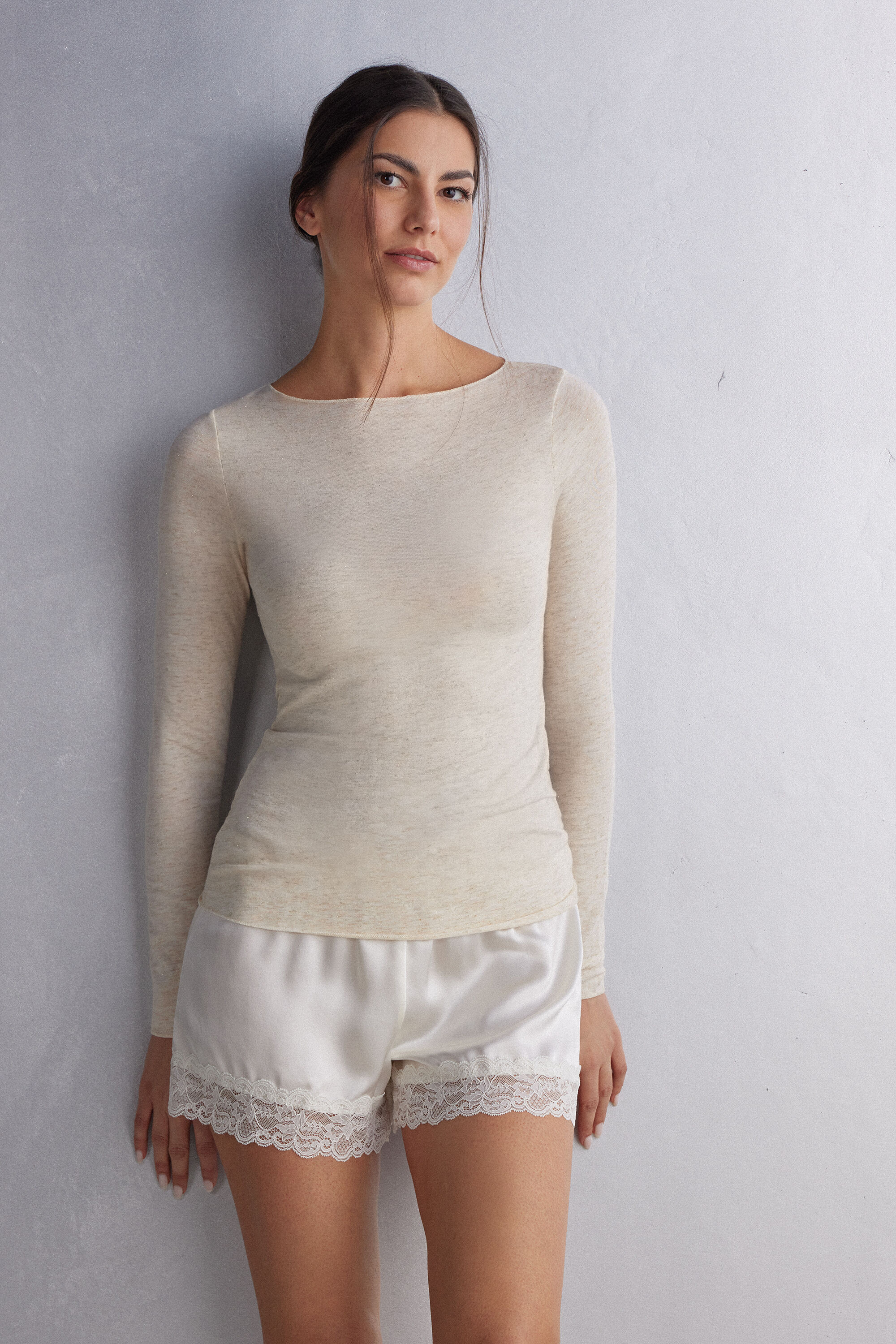 Crewneck Top in Modal Light with Cashmere Lamé - Intimissimi | Intimissimi (US)