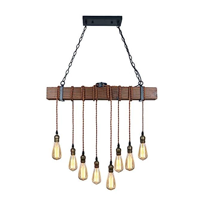 Unitary Brand Rustic Black Wood Hanging Multi Pendant Light with 8 E26 Bulb Sockets 320W Painted Fin | Amazon (US)