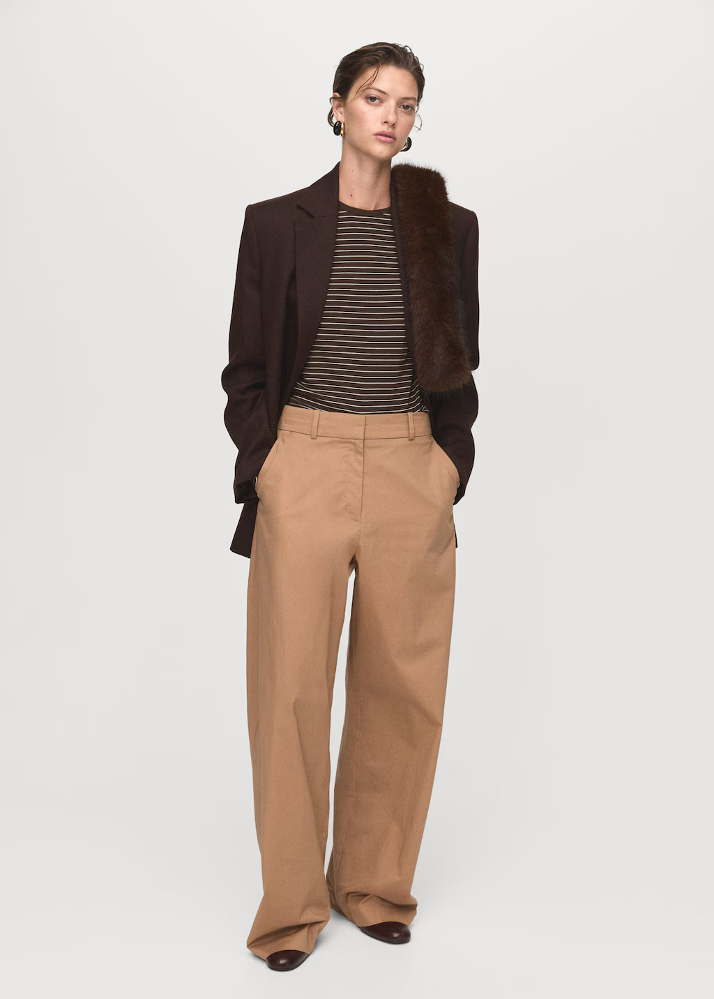 Long-sleeved striped t-shirt brown - Woman - L - MANGO | MANGO (UK)