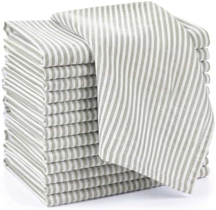 Set of 12 Green Striped Linen Cotton Napkins Cloth Dinner Napkins 18 x 18 Inch Vintage Washable R... | Amazon (US)