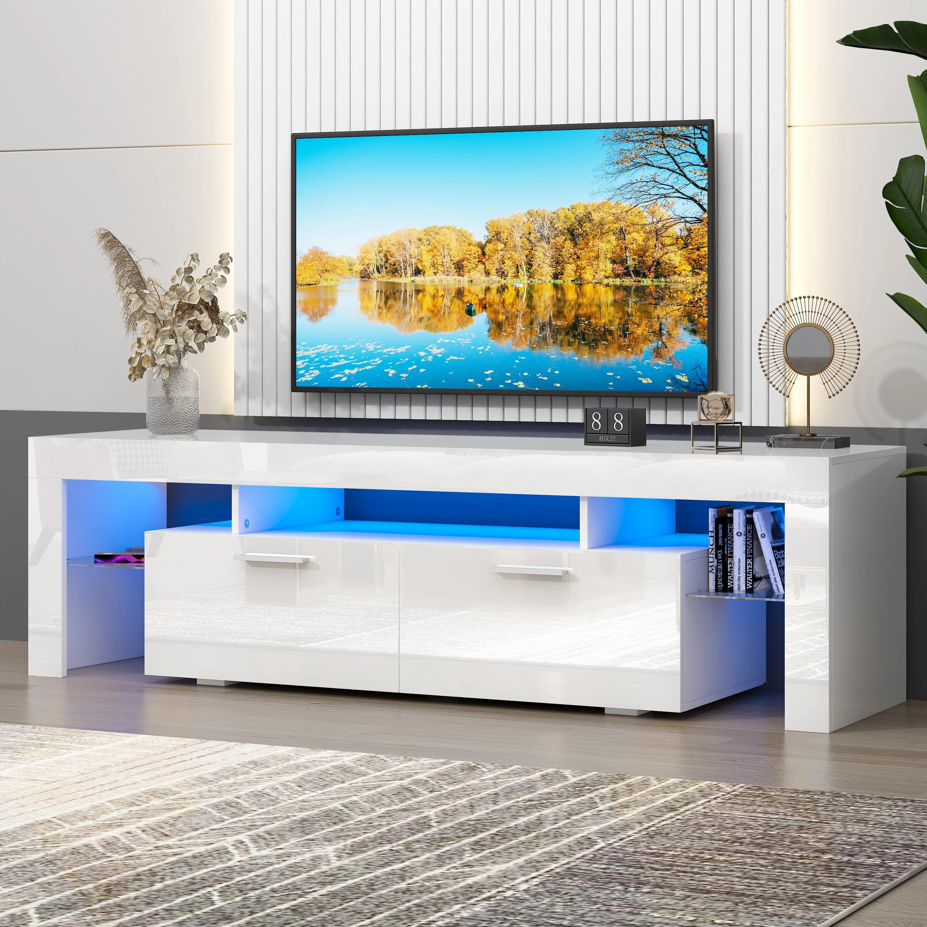 UHOMEPRO TV Stand for TV up to 70", Living Room Entertainment Center with RGB LED Lights and Stor... | Walmart (US)