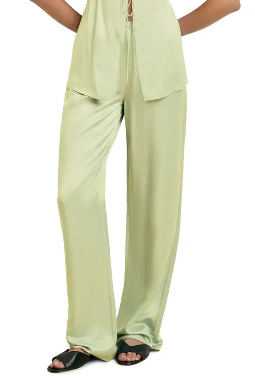 Favorite Daughter The Everything Satin Wide Leg Pants in Green Tea at Nordstrom, Size Large | Nordstrom