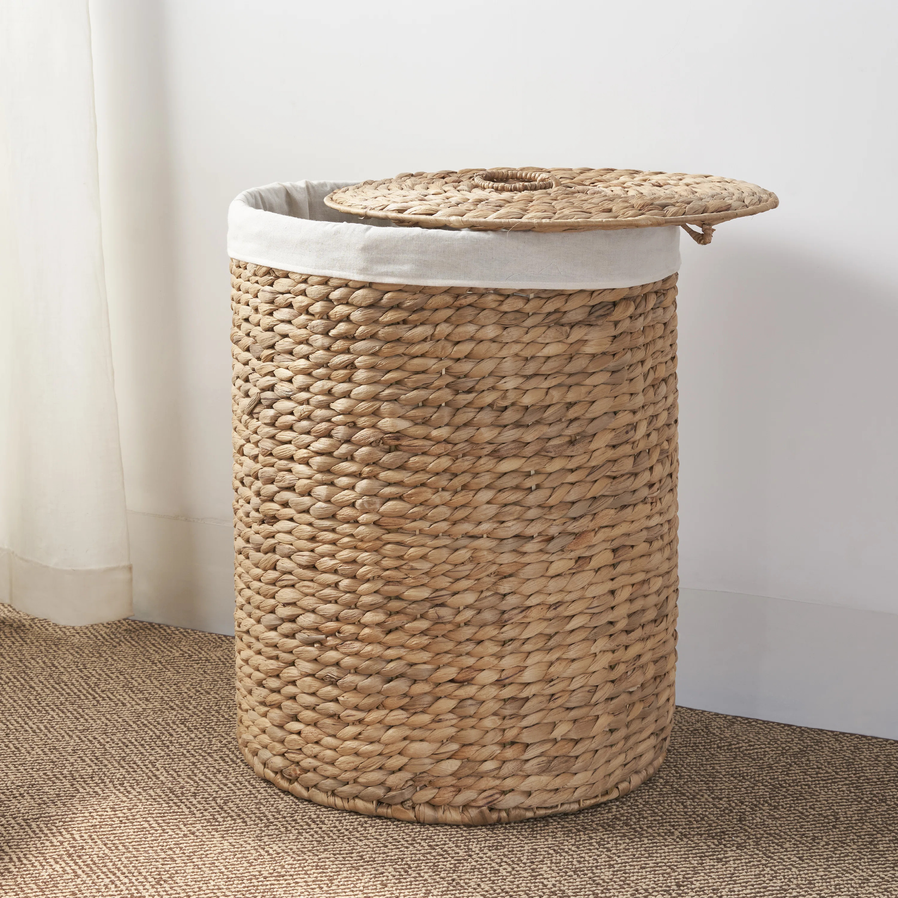 Ludmilla Round Tall Water Hyacinth Woven Wicker Lidded Laundry Sorter Hamper | Wayfair North America