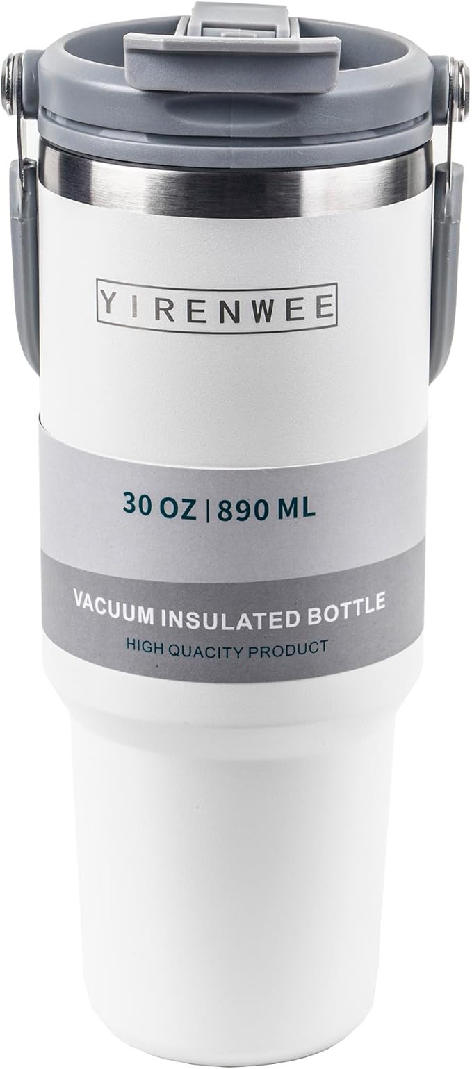 YIRENWEE 30 oz Tumbler with Handle and Straw Stainless Steel Double Wall Vacuum Insulated Large T... | Amazon (US)